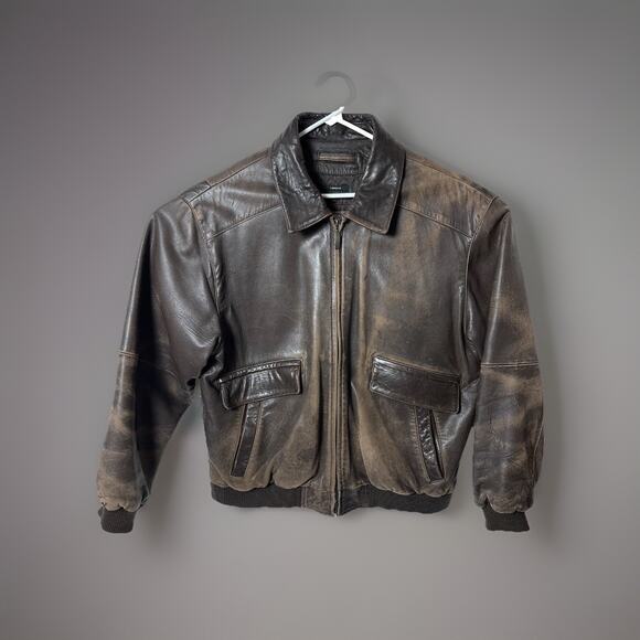 Vintage Claiborne Brown Lambskin Leather Bomber Jacket Men’s XL 90s Distressed - Picture 1 of 16